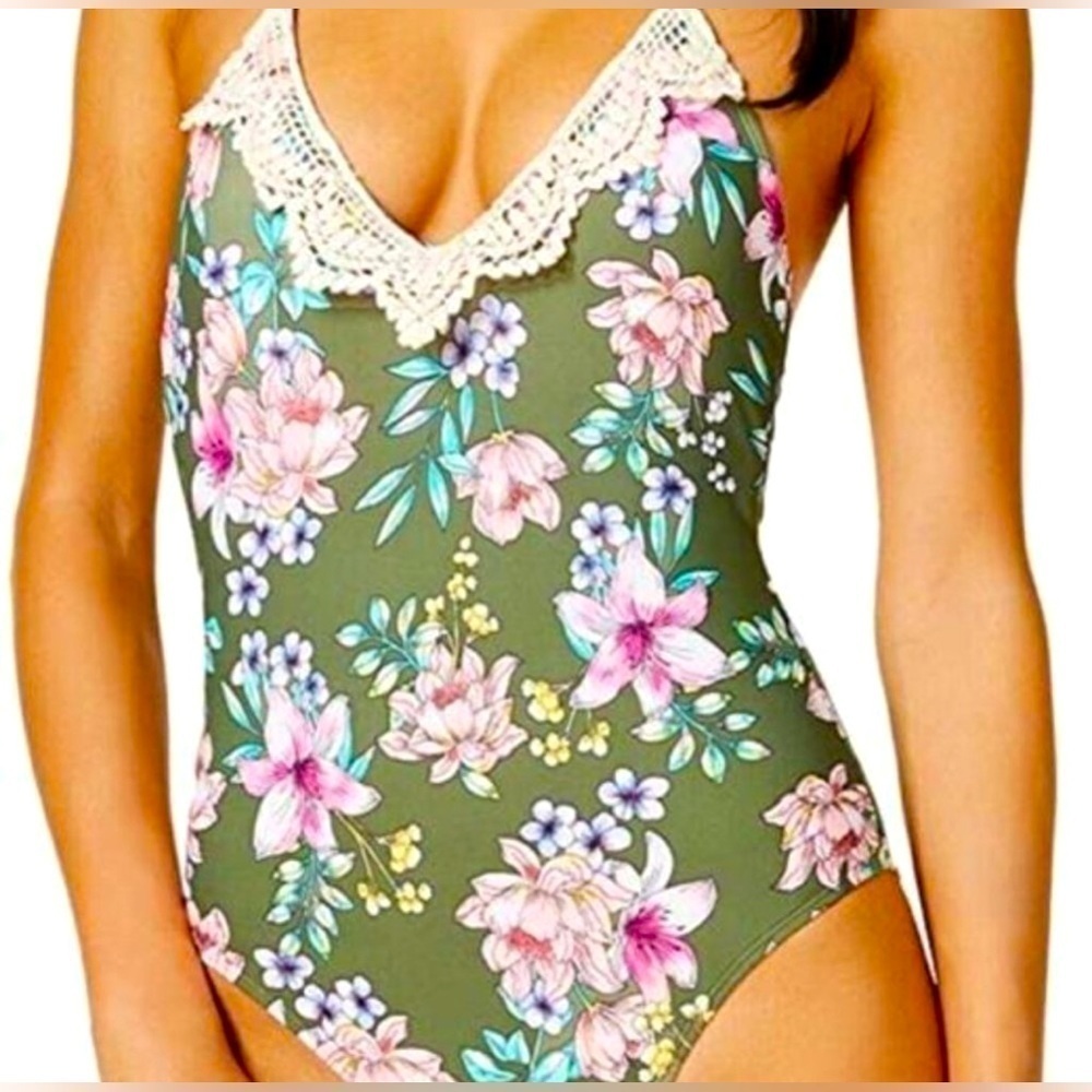 Hula Honey Tropic Romance Halter One Piece Swimsuit Bathing Suit - Size Large